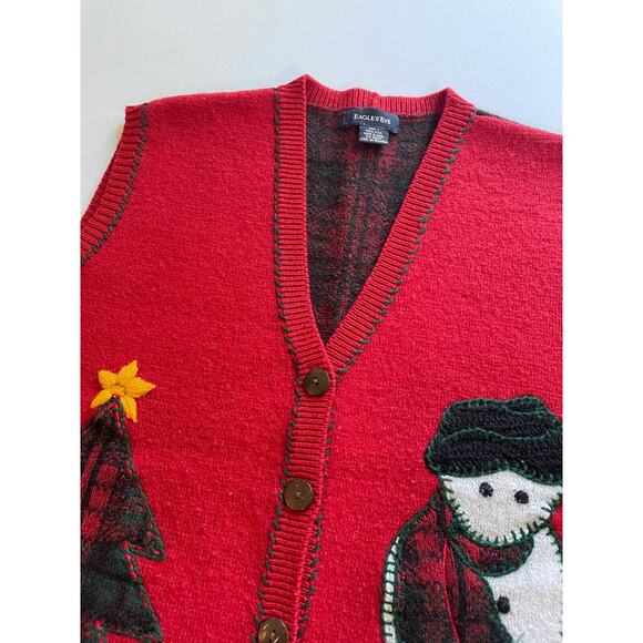 Vintage Eagle’s Eye XMAS Cardigan Sweater Vest Holiday Buttons 100% Wool Size Lg - Picture 10 of 10